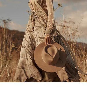 NewFree People 6 Dipped in Dreams Plaid Maxi Skirt Stone gray linen Ivory set